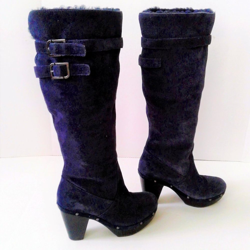 Women Knee High Marine blue Suede Platform Boots 6